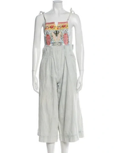 Pre-owned Agua Bendita Striped Square Neckline Overalls In Green