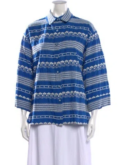 Pre-owned Agua Bendita Striped Three-quarter Sleeve Top In Blue