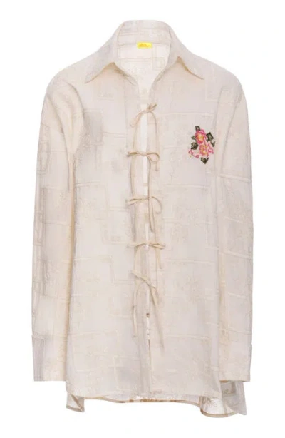 Agua Bendita Swan Meraki Emroidered Cotton Cover-up Tunic In White Multicolor