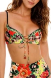 Agua Bendita Thyra Dawn Lace-up Front Bikini Top In Black