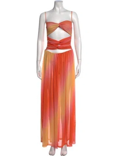 Pre-owned Agua Bendita Tie-dye Print Long Dress In Orange