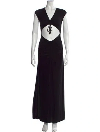 Pre-owned Agua Bendita V-neck Long Dress In Black