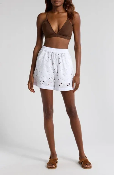 Agua Bendita Watts Eyelet Cover-up Shorts In White