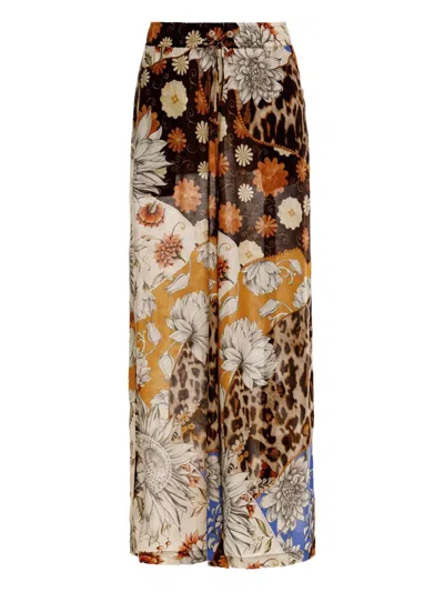 Agua Bendita Winter Floral-leopard Print Trousers In Brown