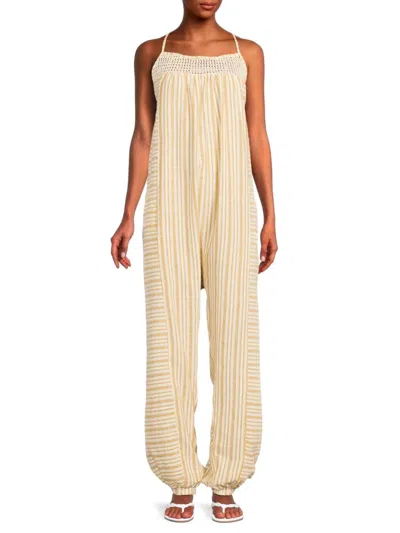 Agua Bendita Women's Creta Striped Linen Blend Jumpsuit