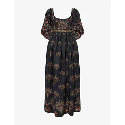 Agua Bendita Womens  Viviane Andes Balloon-sleeve Linen Maxi Dress In Black