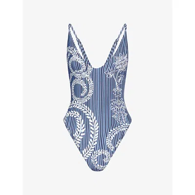 Agua Bendita Womens  Luca Floral-embroidered Swimsuit In Blue