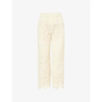 Agua Bendita Womens Coffee Wesley Crochet-knit Cotton Trousers In Neutral