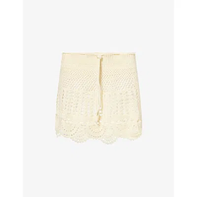 Agua Bendita Womens Ivory Teresa Crochet-knit Cotton Mini Skirt In Neutral