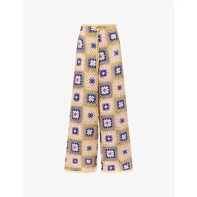 Agua Bendita Womens Multi Roots Wide-leg Cotton-blend Trousers