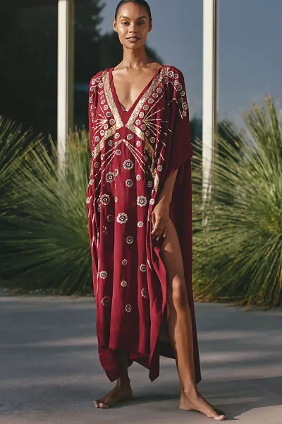 Agua Bendita X Anthropologie Maxine Embellished Tunic Dress In Red