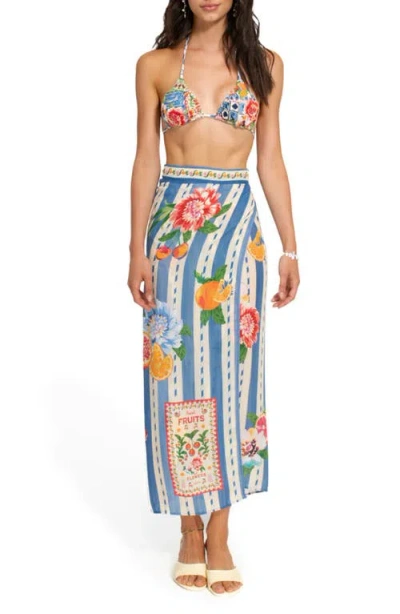 Agua Bendita Zinna Basket Cover-up Sarong In Blue