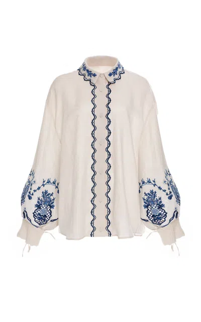 Agua By Agua Bendita Abadía Embroidered Linen Blouse In Ivory