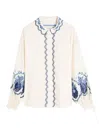 Agua By Agua Bendita Abadia Wild Embroidered Linen Blouse In Multi