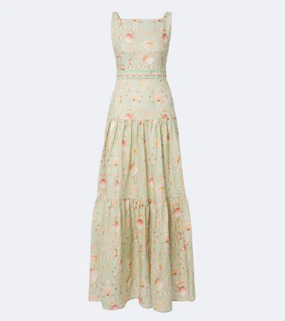 Agua By Agua Bendita Abeja Printed Tiered Linen Maxi Dress In Neutral