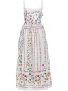 Agua By Agua Bendita Barbara Pleated Bead-embellished Floral-print Linen Midi Dress In White Multic