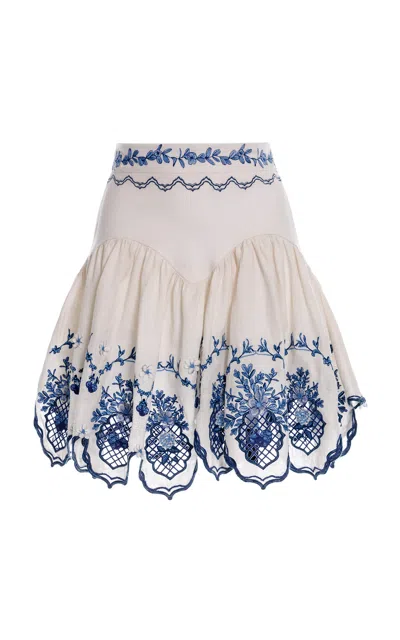 Agua By Agua Bendita Acaí Embroidered Linen Mini Skirt In Ivory