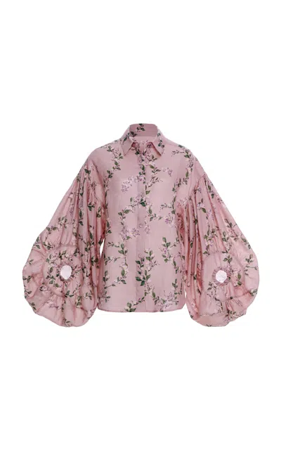 Agua By Agua Bendita Agar Floral Linen Shirt In Multi/pink