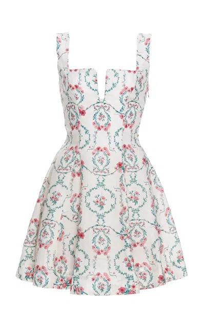 Shop Agua By Agua Bendita Agua Embroidered Linen Mini Dress In Ivory