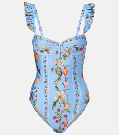 Agua By Agua Bendita Ajonjoli Printed Ruffled Swimsuit In Blue