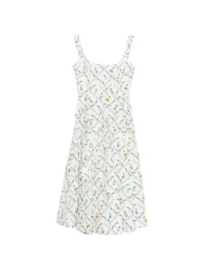 Agua By Agua Bendita Alcaparra Brisa Floral-print Embelished Cotton Midi Dress In Neutral
