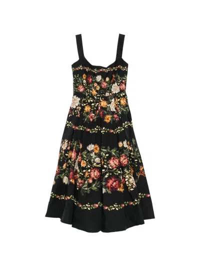 Agua By Agua Bendita Alcaparra Paramo Floral-print Pleated Midi Dress In Black