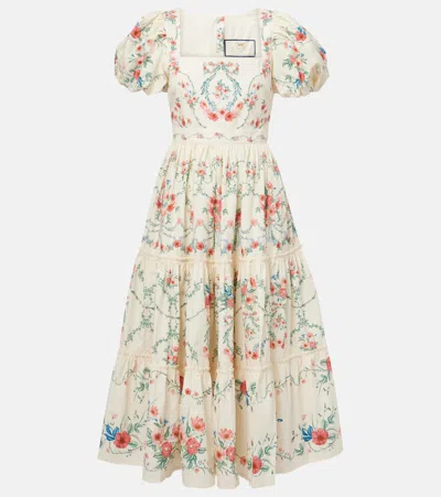 Agua By Agua Bendita Alga Floral Cotton Poplin Midi Dress In Multi