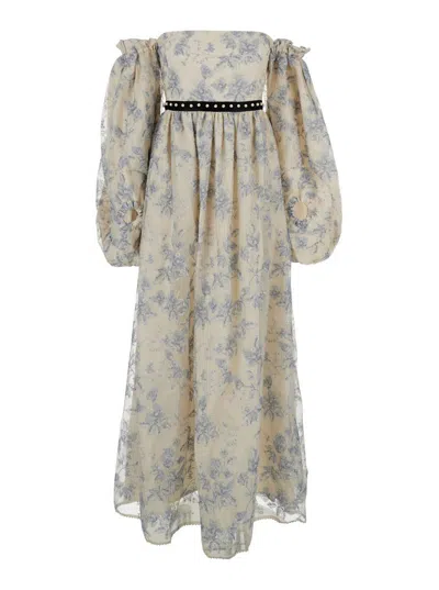 AGUA BY AGUA BENDITA 'ALHELI' MULTICOLOR LONG DRESS WITH BARDOT NECKLINE AND ALL-OVER PRINTED FLORAL MOTIF