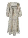 Agua By Agua Bendita Alheli Blue Long Dress With Bardot Neckline And All-over Printed Floral Motif In Linen Woman