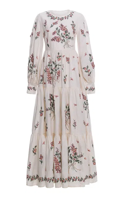 Agua By Agua Bendita Alheli Puff-sleeve Linen Maxi Dress In White