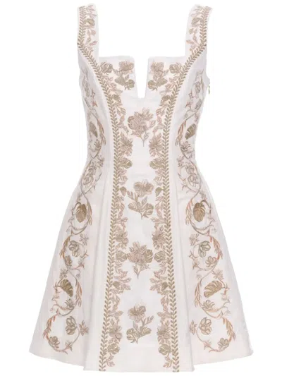 Agua By Agua Bendita Embroidered Linen Mini Dress In Madera