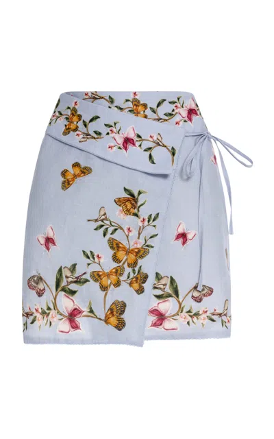 Agua By Agua Bendita Amuleto Orquidea Linen Wrap Mini Skirt In Blue