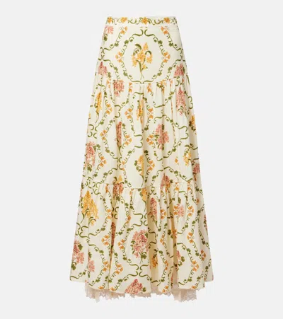Agua By Agua Bendita Anis Cordillera Floral Cotton Maxi Skirt In Neutral