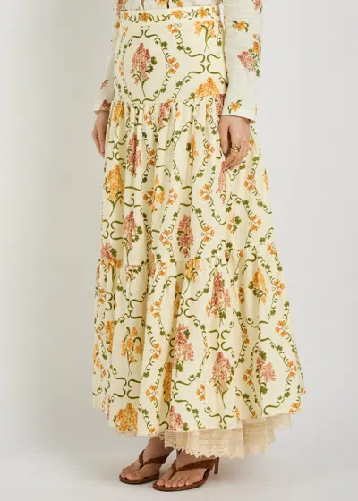 Agua By Agua Bendita Anis Cordillera Floral-print Linen Maxi Skirt In Yellow