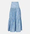 Agua By Agua Bendita Anis Embroidered Linen Maxi Skirt In Blue