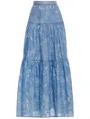 Agua By Agua Bendita Anis Embroidered Linen Maxi Skirt In Blue