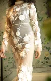 Agua By Agua Bendita Arcilla Verso Sheer Tulle Floral Appliqué Maxi Dress In Brown