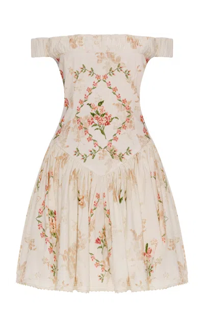 Agua By Agua Bendita Arpa Off-the-shoulder Cotton Mini Dress In Neutral