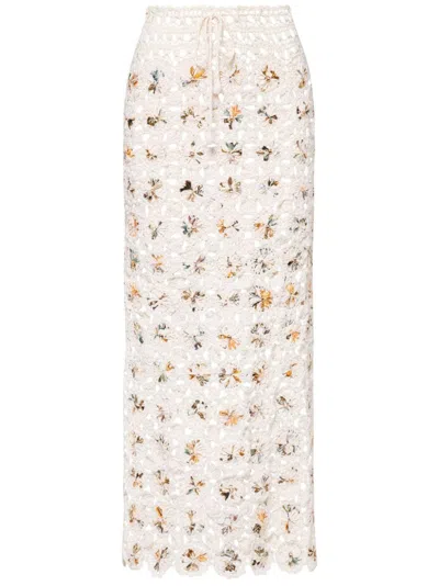 Agua By Agua Bendita Arroyo Caracola Crocheted Midi Skirt In Neutral