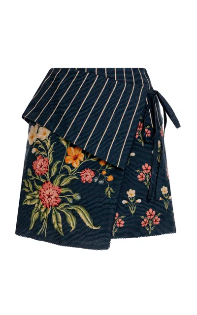Agua By Agua Bendita Arte Isolda Linen Wrap Mini Skirt In Blue