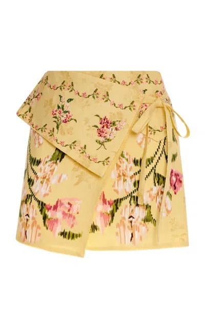 Agua By Agua Bendita Arte Wrap Linen Mini Skirt In Yellow