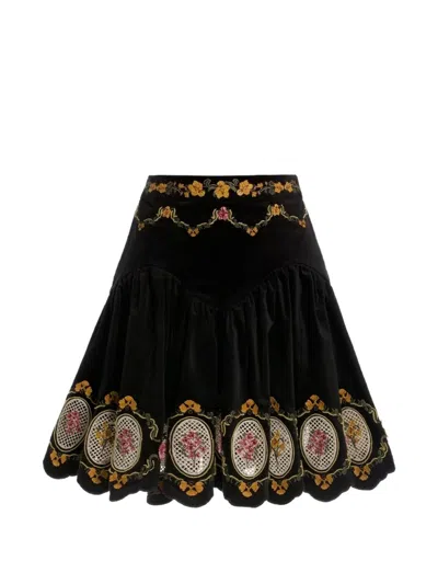 Agua By Agua Bendita Asai Cordillera Scalloped Embroidered Cotton-blend Velvet Mini Skirt In Blue