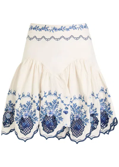 Agua By Agua Bendita Asai Wild Embroidered Linen Mini Skirt In Multi