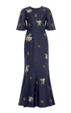 Agua By Agua Bendita Ave Anhelo Embroidered Linen Maxi Dress In Animal Print