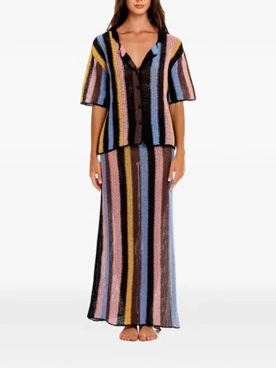 Agua By Agua Bendita Axel Stripe Crochet Shirt In Multi