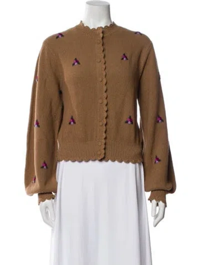 Pre-owned Agua By Agua Bendita Baby Alpaca Floral Print Sweater In Brown