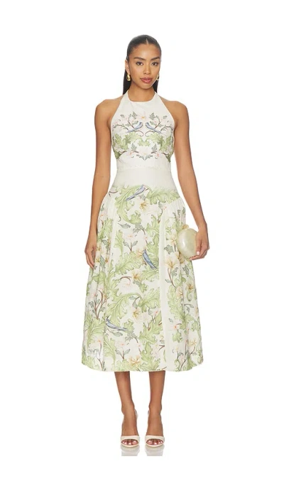 Agua By Agua Bendita Balsa Anhelo Embellished Printed Halterneck Linen Maxi Dress In Multi