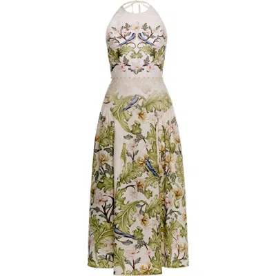 Agua By Agua Bendita Balsa Anhelo Floral Linen Midi Dress In White