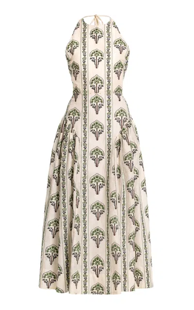 Agua By Agua Bendita Balsa Embroidered Linen Midi Dress In Neutral