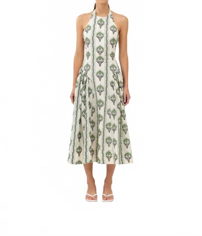 Agua By Agua Bendita Balsa Moriche Linen Midi Dress In Neutral/green